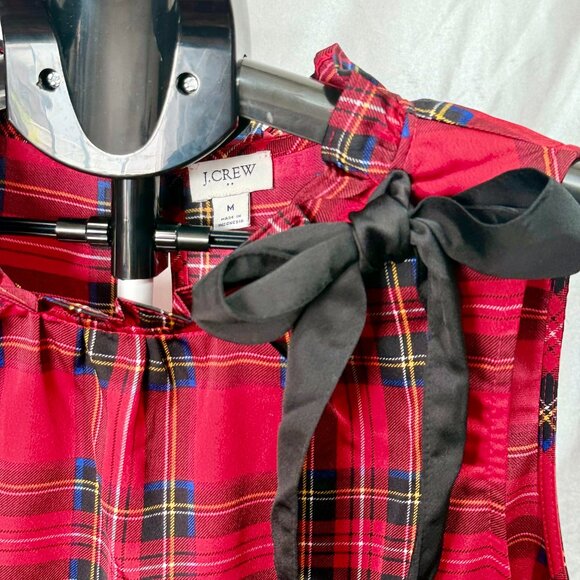 J.Crew | Red Tartan Plaid Bow-Neck Sleeveless Top | Size M - Picture 5 of 6